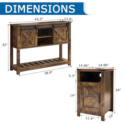 Farmhouse Entryway Table Set of 3, Console Table with Storage and 2 End Tables, Rustic Sofa Table Set for Living Room, Hallway, Bedroom, Brown - color: 3pcs-brown