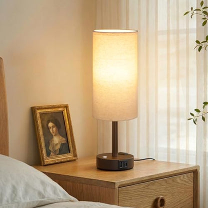 Brown Touch Bedside Lamp for Bedroom, Stepless Dimmable, USB A+C, AC Outlet | Base Touch Button Only, Memory Brightness, Ultra-dim Night Light, Included Bulb for Optimal Dimming, Beige Fabric Shade, Desk - color: Beige & Brown