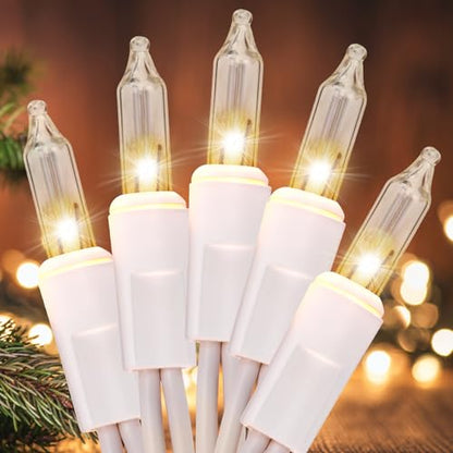 Meteds Christmas Lights 100 Count Clear White Wire UL Certified Connectable Warm White String Lights for Christmas Tree,Garland,Home,Patio, Wedding,Party,Festival Decor - size: 100 Count 21Ft