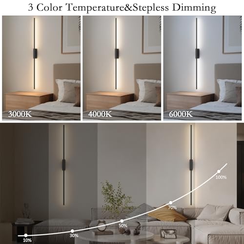 39.4In Battery Operated Wall Sconces Set of Two,12000mAh Wireless Rechargeable Sconces 3 Colors Dimmable with Remote for Living Room Bedroom - size: 39.4Inch