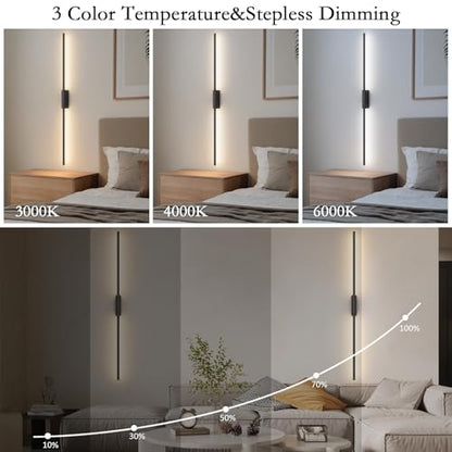 39.4In Battery Operated Wall Sconces Set of Two,12000mAh Wireless Rechargeable Sconces 3 Colors Dimmable with Remote for Living Room Bedroom - size: 39.4Inch