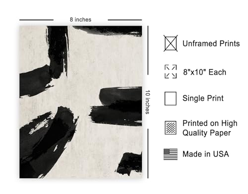Poster Master Black Brush Strokes Poster - Abstract Line Print - Mid Century Modern & Black And White Art - Chic Boho & Minimal Art - Living Room or Bedroom Decor - 8x10 UNFRAMED - color: Style-01, size: 8"L x 10"W