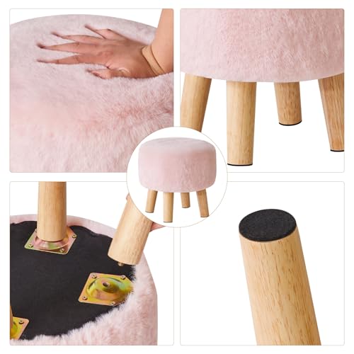 YMYNY Round Pouf Ottoman,12.6" Small Foot Stool,Pink HBD035P | Faux Fur, Wood Legs, Foot Rest for Couch, Modern Boho for Living Room Bedroom Office - color: Pink