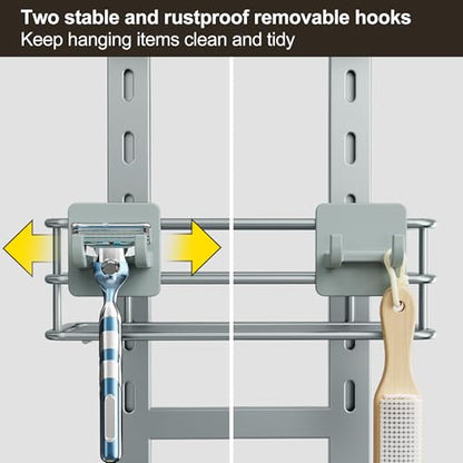 Orimade Adjustable Anti-slip Shower Caddy Overhead, Rustproof Hanging Shower Organizer With 2 Razor Hooks - No Drilling, 3-Tier Shelves, Silver Grey - color: Silver Grey
