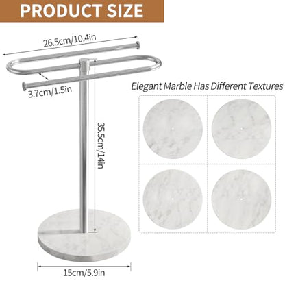 STWWO Hand Towel Holder for Bathroom Countertop with Marble Base | S-Shape Towel Stand Holds 2 Towels, Rust-Proof Stainless Steel Towel Rack for Kitchen, Brushed Nicke - color: Brushed Nickel
