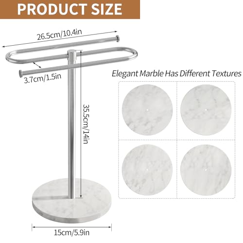 STWWO Hand Towel Holder for Bathroom Countertop with Marble Base | S-Shape Towel Stand Holds 2 Towels, Rust-Proof Stainless Steel Towel Rack for Kitchen, Brushed Nicke - color: Brushed Nickel
