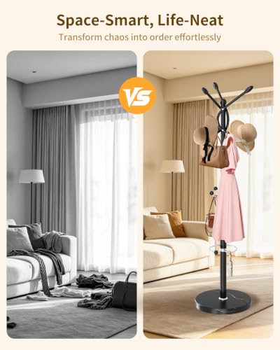 Metal Coat Rack, Modern Coat Rack Stand, Heavy Duty Coat Tree Stand - color: Black-10Hooks