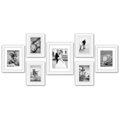 Americanflat Set of 7 Picture Frames with Shatter-Resistant Glass - Gallery Wall Frame Set with One 11x14, Two 8x10 and Four 5x7 Frames - Signature Collection - White - color: White, style: 7 Pack