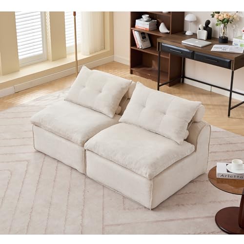 Modular Sofa 2 Seater: DIY Armless Design with Soft Chenille Fabric & 4 Pillows - Creative Studio Seating for Small Spaces & Home Office Use