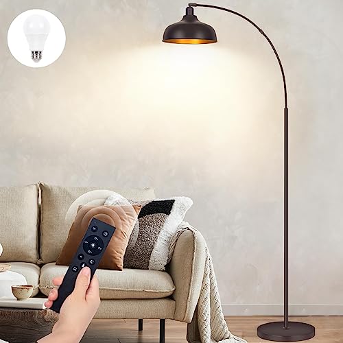 Arc Floor Lamps Bronze, Standing Lamps for Living Room Reading Lamps 70” | Arch Floor Lamp with Remote Control, Foot Switch, Metal Shade, Stepless Dimmable LED Bulb, Brown Floor Tall Lamp for Bedroom - color: Oil-Rubbed Bronze