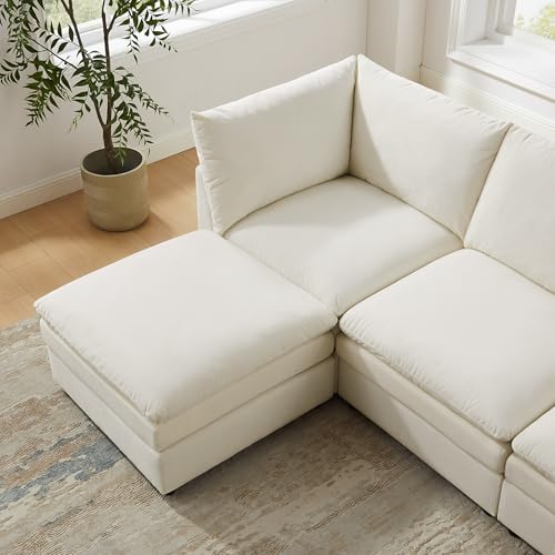 Modular Ottoman Seat, Sectional Sofa Cube Footstool, Ivory White - color: Ivory White