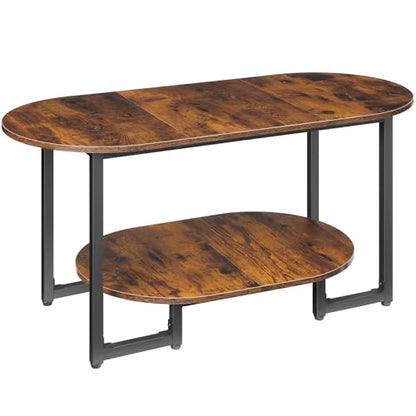 HOOBRO Coffee Table for Living Room, Oval Small Coffee Table with 2-Tier Open Storage Shelf, Industrial Cocktail Tea Table, Wooden Desktop Center Table, Farmhouse, Home Office, Rustic Brown BF09KF01 - color: Rustic Brown