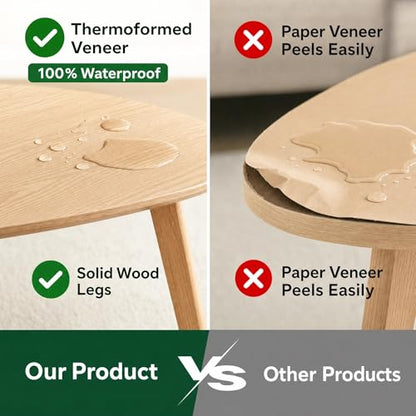 Nesting Coffee Table Set of 2-Mid Century Modern Coffee Table | Guitar Pick Stacking Tables with Solid Wood Legs,Small Coffee Tables for Small spaces,Living Room,Balcony - color: Natural