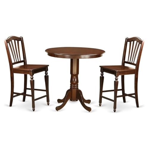 East West Furniture JACH3-MAH-W 3 Piece Counter Height Dining Table Set Contains a Round Wooden Table with Pedestal and 2 Kitchen Dining Chairs, 36x36 Inch, Mahogany - color: Jach3-mah-w