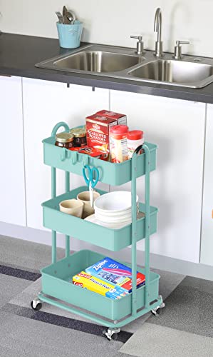 Simple Houseware 3-Tier Heavy Duty Metal Utility Rolling Cart, Turquoise - color: Turquoise
