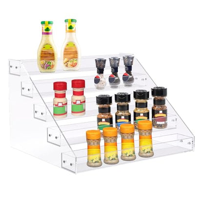 PMMASTO Tiered Spice Rack, Seasoning Organizer, Clear Acrylic Vertical Shelves Can Organizer for Countertop, Cabinet, Pantry, Kitchen Organization and Storage - 5 Tier - size: 5 Tier - inner width 1.93''