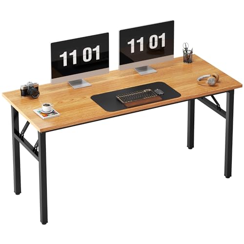 Need Computer Desk Office Desk 55 inches Folding Table Computer Table Workstation No Install Needed,Teak Black AC5BB-140X - color: Teak & Black, size: 55 inches