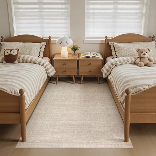 Nakagishi Neutral 4x6 Area Rugs for Living Room Washable, Beige | Pet & Kid Friendly, Non-Slip, Soft, Low-pile Carpet for Living Room/Bedroom/Office/Nursery, Stain Resistant Vintage - color: Beige, size: 4' x 6' (Rectangular)