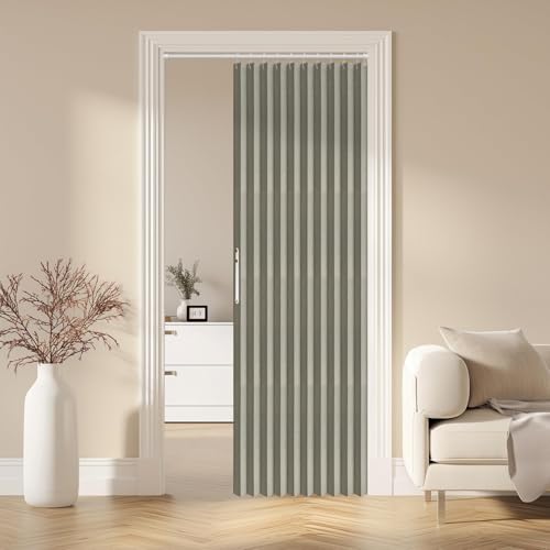 AJAZZ Blackout Accordion Door Magnetic Door Curtain Folding Closet Doors Curtain Invisible Applicable Bedroom Room Living Room Doorway（Grey 42" W x 78" L 1 Panel - color: Grey, size: 42"W x 78"L (Pack of 1)