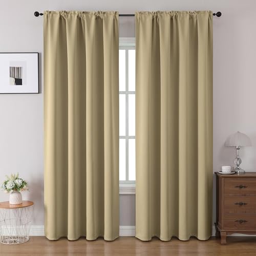 CUCRAF Blackout Curtains 96 inches Long 2 Panels Set for Bedroom, Beige Rod Pocket Room Darkening Curtain for Living Room, Thermal Insulated Window Drapes (W 52 x L 96 Inch) - color: Beige, size: 52"W x 96"L (Pack of 2)