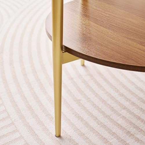 LumFurn D18in Round Glass End Table, Mid-Century Modern Design Side Table for Living Room, D18xH23inch, Amber Glass and Walnut MDF Wood, Conical Legs with Gold Finish Frame - color: D18" Amber & Walnut