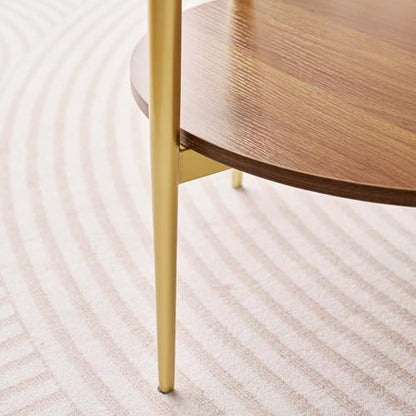 LumFurn D18in Round Glass End Table, Mid-Century Modern Design Side Table for Living Room, D18xH23inch, Amber Glass and Walnut MDF Wood, Conical Legs with Gold Finish Frame - color: D18" Amber & Walnut