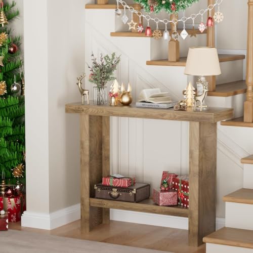 LIFECHOVY Farmhouse Wood Entryway Table Narrow Console Tables with Storage | Behind The Couch Sofa, Entrance Side Table with Shelves for Hallway, Living Room, Foyer, Brown - color: Brown