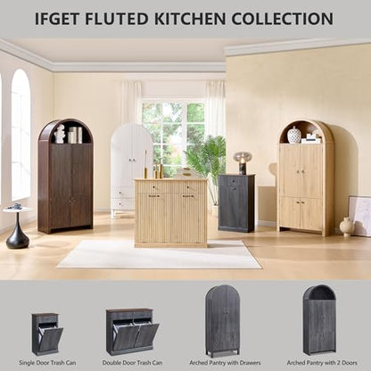 IFGET 71" Tall Arched Pantry Cabinet, Fluted Kitchen Storage Cabinet with Adjustable Shelves and 2 Large Drawers, Freestanding Morden Versatile Cupboard for Living Room, Bathroom, Dark Gray - color: Dark Gray