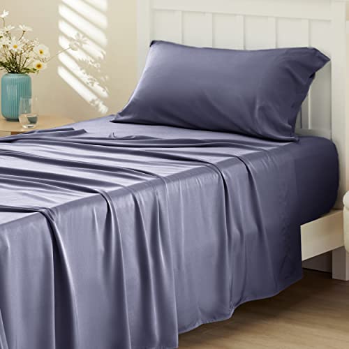 Bedsure PureWoven 100% Rayon Derived from Bamboo, Twin Bed Sheets, 3 Pieces | Cooling Sheets for Hot Sleepers, Breathable & Silky Soft, 16" Deep Pocket, Hotel Luxury Bedding, Dark Grey - color: 01 - Dark Grey, size: Twin