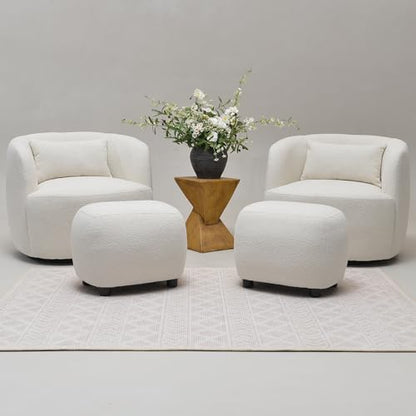 KINWELL Round Boucle Upholstered Ottoman Chair Padded Seat Footstool, Beige | Easy Assembled Modern Soft Sofa Couch Loveseat Chair Footrest, Extra Seating for Bedroom Entryway, 18.5" D x 23" W x 16.5" H - color: Beige