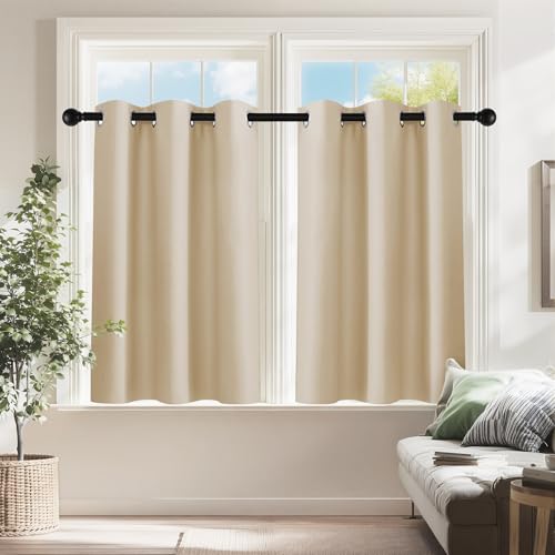 PONY DANCE Blackout Small Window Curtains for Bathroom 36 inch Length | Room Darkening Light Block Short Privacy Solid Drapes for Kitchen Basement(2 Panels, W 34 x L 36 inches, Biscotti Beige) - color: Biscotti Beige, size: 34"W x 36"L (Pack of 2)