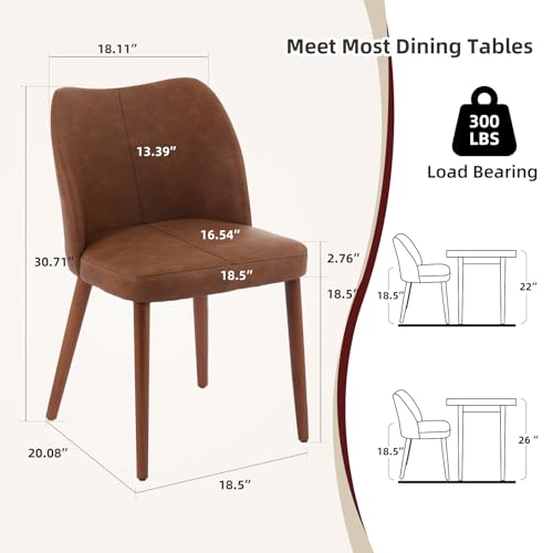 GarveeHome Wooden Dining Chair Set of 4 Upholstered Leather Dining Chair | Kitchen Chairs with Thick Cushions, Wing Backrest for Dining Room, Living Room, Dark Grey, No tool assembly, No Wobble - color: Brown Pu