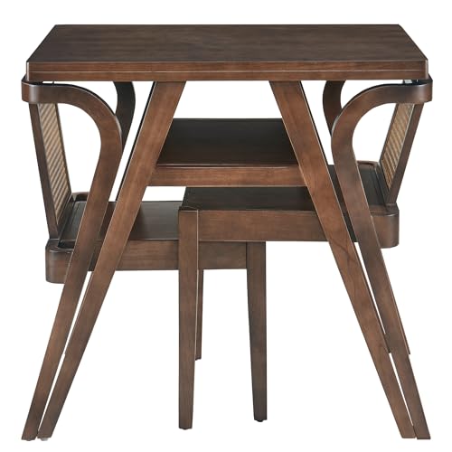 3-Piece Modern Dining Set with Stackable Dining Chairs, Solid Wood Square Table and Chair Breakfast Table Set for 2 Person, Space Saving Dinette for Dining Room, Kitchen, Living Room, Dark Walnut - color: Dark Walnut