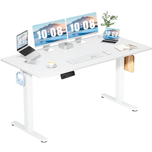 DUMOS 63 Inch Electric Standing Desk, Memory Adjustable Home Office Desk | Sit Stand Up Desk for Work Home Office,Adjustable Desk, Rising Computer Table with Splice Board,Cable Management,Hook,White - color: White, size: 63-Inch