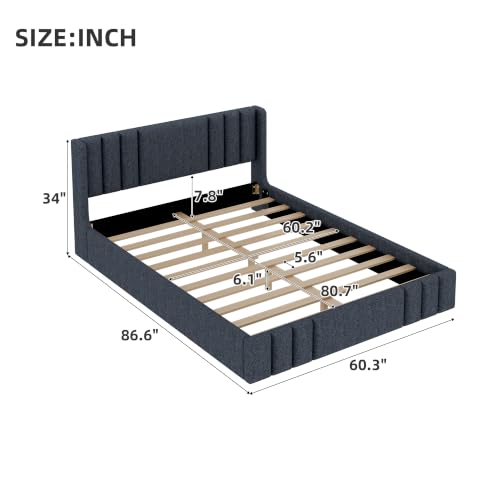 VilroCaz Queen Size Linen Upholstered Platform Bed Frame with Thick Fabric Headboard, No Box Spring Needed (Gray-6.17, Queen) - color: Gray-6.17, size: Queen