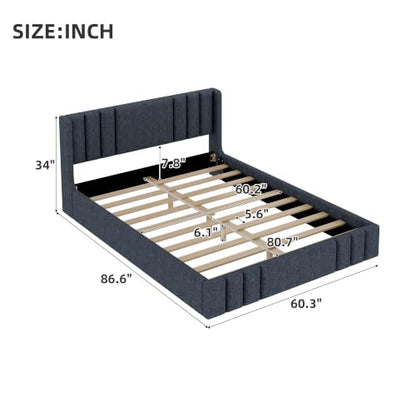 VilroCaz Queen Size Linen Upholstered Platform Bed Frame with Thick Fabric Headboard, No Box Spring Needed (Gray-6.17, Queen) - color: Gray-6.17, size: Queen