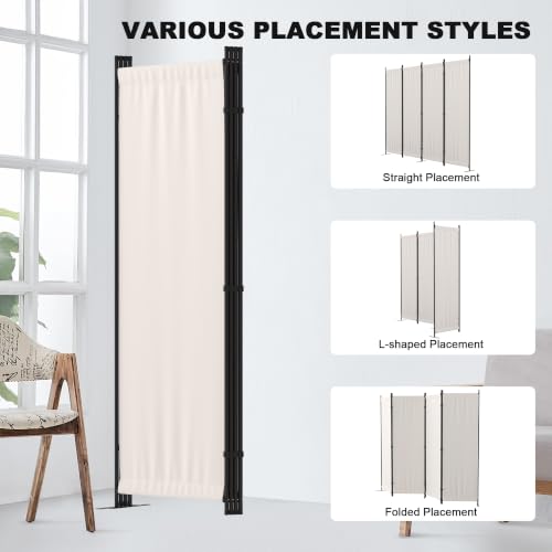 4 Panel Room Divider, 6FT Folding Privacy Screens(Beige, 4 Panel-88'') | Portable Partition Room Dividers, Freestanding Wall Divider for Office, Studio, Room Separation - color: Beige
