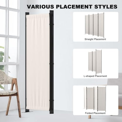 4 Panel Room Divider, 6FT Folding Privacy Screens(Beige, 4 Panel-88'') | Portable Partition Room Dividers, Freestanding Wall Divider for Office, Studio, Room Separation - color: Beige