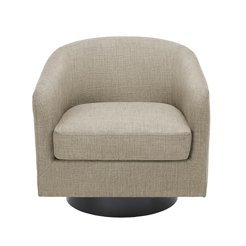 Swivel Accent Chair, Fabric Upholstered Barrel Club Chair, Light Brown | Modern Round Armchair | Comfy Reading Seat with Removable Cushion | For Living Room, Bedroom, Office - color: Flax Light Brown