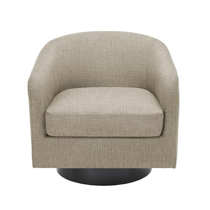 Swivel Accent Chair, Fabric Upholstered Barrel Club Chair, Light Brown | Modern Round Armchair | Comfy Reading Seat with Removable Cushion | For Living Room, Bedroom, Office - color: Flax Light Brown