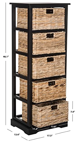 SAFAVIEH Furniture - Vedette 5-Basket Storage Tower - Distressed Black - Solid Wood - Coastal Basket Tower Design - Ideal for Entryway, Living Room, 17.5"W x 13.5"D x 46"H - Fully Assembled (AMH5739A) - color: Distressed Black