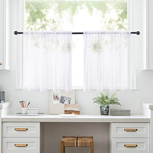 MIULEE 2 Panels Kitchen Tiers Half Window Sheer Curtains 29 X 24 Inch White | Rod Pocket, Voile Drapes, Kitchen, Bathroom, Small Windows, Kitchen Tiers - color: White, size: 29"W x 24"L (Pack of 2)