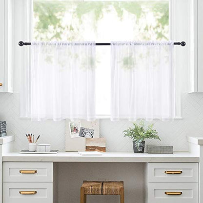 MIULEE 2 Panels Kitchen Tiers Half Window Sheer Curtains 29 X 24 Inch White | Rod Pocket, Voile Drapes, Kitchen, Bathroom, Small Windows, Kitchen Tiers - color: White, size: 29"W x 24"L (Pack of 2)