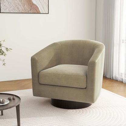 Swivel Barrel Accent Chair, Comfy Reading Armchair, Camel, Set of 2 | Club Chairs for Adults, Low-Back Design, Modern Round Style, Solid Wood Frame & Metal Swivel Base, For Living Room & Bedroom - color: Camel