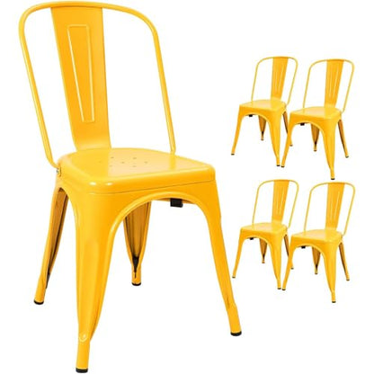 Devoko Metal Indoor-Outdoor Chairs Distressed Style Kitchen Dining Chairs Stackable Side Chair with Back Set of 4 (Yellow) - color: Yellow