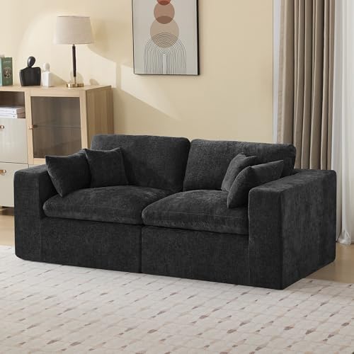 83''Cloud Boneless Sectional Couch, Modular Sectional Sofa Deep Seat, Upholstered Convertible Comfy Loveseat Chenille Memory Foam Sofa Couches for Living Room, Dark - color: Dark, size: 83"/2 Seater