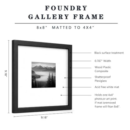 HEART ART 8x8 Black Picture Frame 4x4 with Mat Set of 9 | Gallery Wall Frame Set, Collage, Square Picture Frames - color: Black, size: 8x8 for 4x4