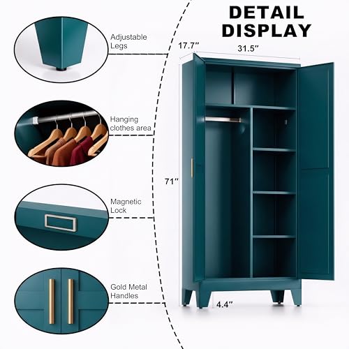 71" H Tall Pantry Cabinet with Doors,Kitchen Pantry Cabinet,Blue Metal Storage Cabinets,Garage Storage Cabinet,Food Storage Cabinet with Doors and Shelves - color: Blue, size: 71”H-4 shelves