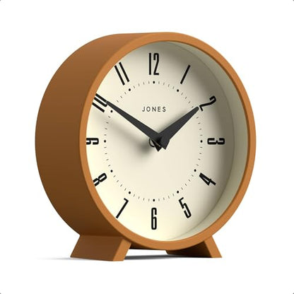 JONES CLOCKS® Venus Desk Clock | Modern Round Design | Mustard Yellow | Stylish Retro Look for Shelf, Table, Mantel or Bedside - color: Mustard Yellow