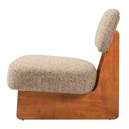 Christopher Knight Home Mores Low Profile Accent Chair Set of 2, Modern Living Room Armless Lounge Chair, Fabric Comfy Reading Chair for Bedroom, Wooden Frame and Thick Padded Seat, Walnut+Multi-Brown - color: Walnut+multi-brown